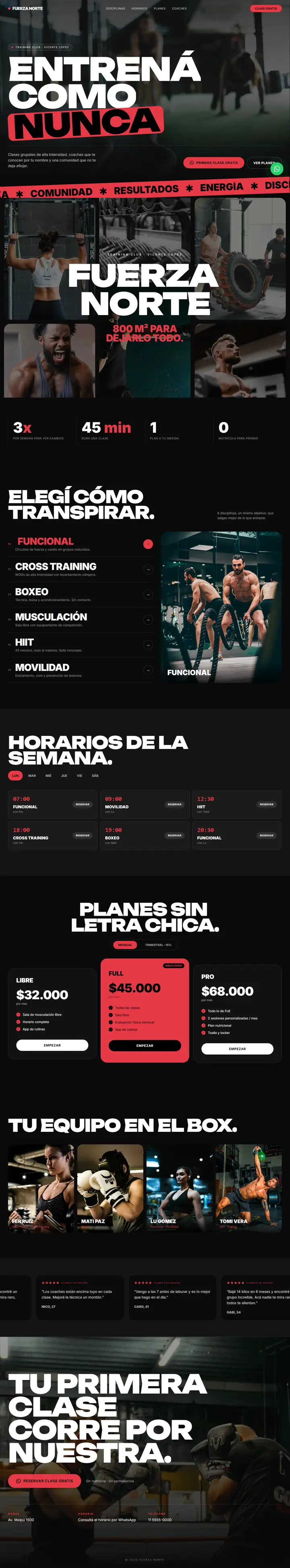 Demo para Fuerza Norte, gimnasio de ejemplo